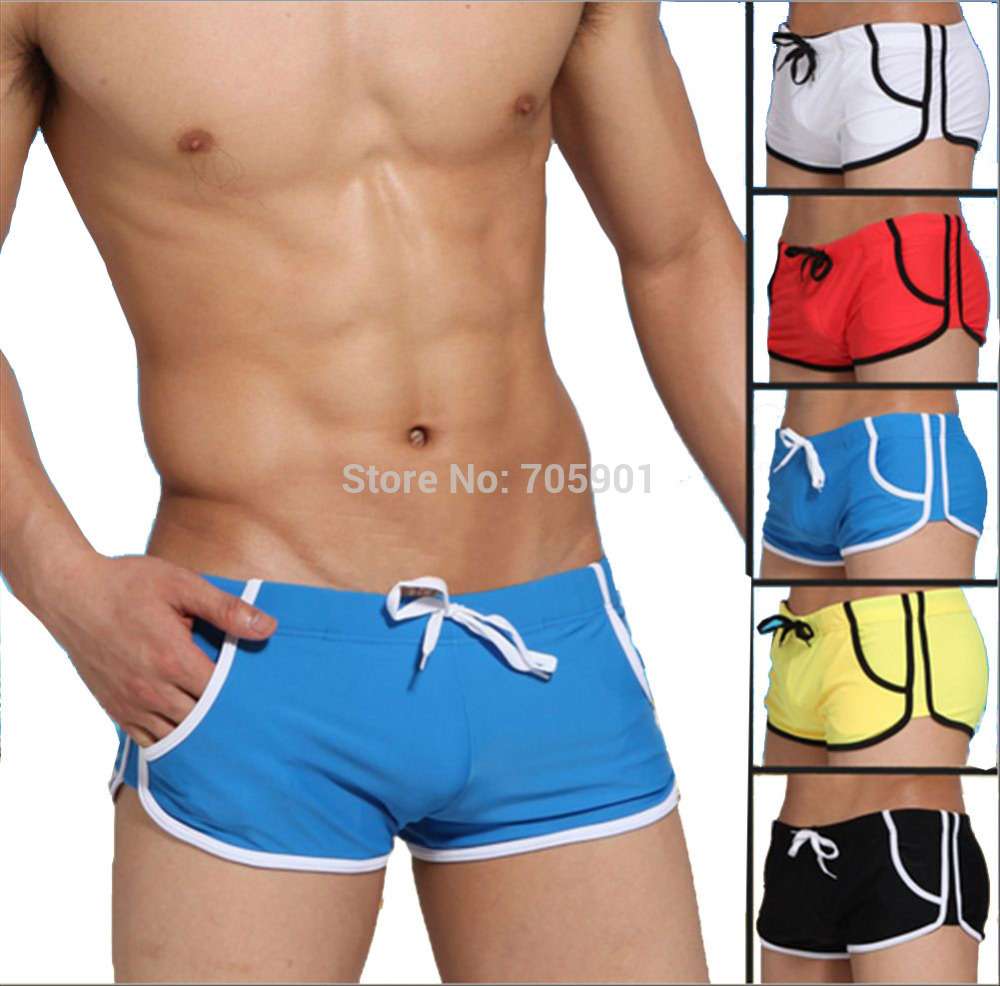 Free Shipping New Fashion Men s Slim Swimwears Fit Swimming Boxers Tight 2 Pockets Trunks Shorts
