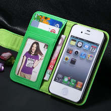 Luxury Photo Frame PU Leather Case For iPhone 4 4S / 5 5S Wallet Phone Pouch Flip Cover With Stand & Card Holder