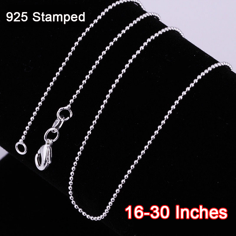 Discount 16 30 Inches New 20PCS Ball Beads Prayer Necklace Chains Pure 925 Sterling Silver Findings
