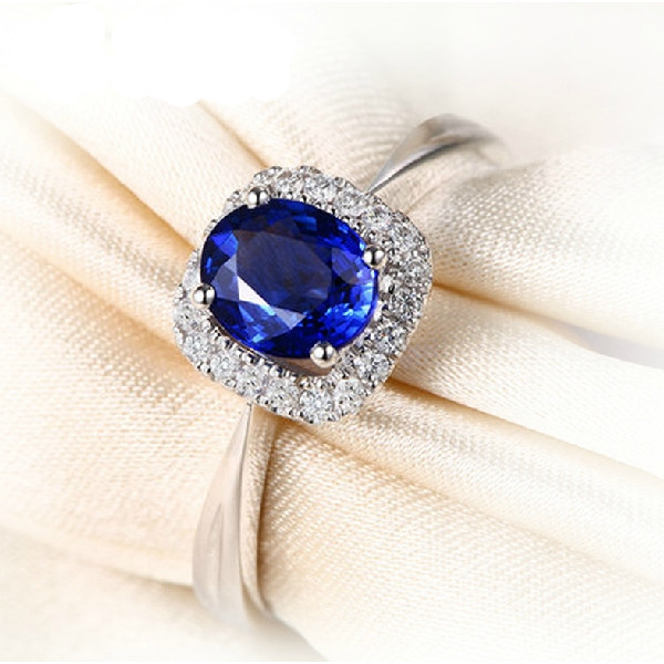 women luxurious wedding ring 0.85ct real natural Sri Lanka blue ...