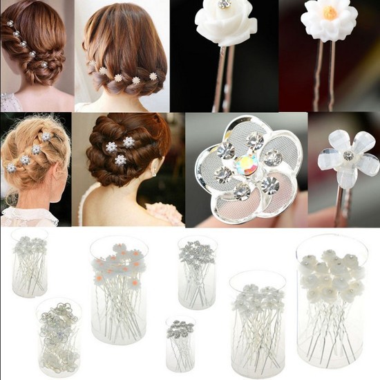 Fashion 20PCS Lots Wedding Bridal Crystal Faux Pearl Flower Hairpin Hair Clip Bridesmaid 6Style U choose