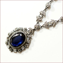 Free Shipping 2014 Hot Selling Vintage Big Blue Gems Set Drill Necklaces Pendant Fashion Jewlery Ribbon