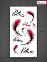 Women beautiful temporary tattoos belief plume feather with word believe belly back waist transfer tattoo stickers