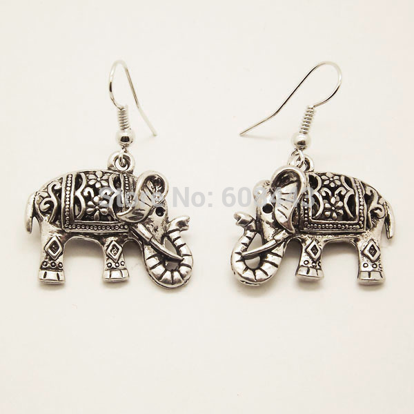 EQ021 Unique Tibetan Silver Hollow Carved Elephant Drop Dangle Fashion Vintage Earrings For Women Valentine s