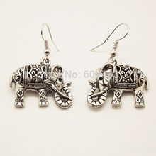 EQ021 Unique Tibetan Silver Hollow Carved Elephant Drop Dangle Fashion Vintage Earrings For Women  Wholesale 2014 New Jewelry