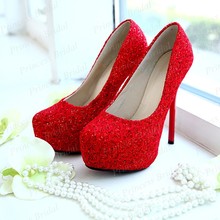 Free Shipping Fast Shipping Trendy Lovely Wedding Shoes Closed Toe Genuine Leather High Heels Women Pumps 2014 WE007