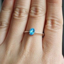 Classic simplicity swiss blue color natural topaz gem stone rings 925 sterling silver Simple stylish ring