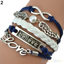 Wome Men Mix Multilayer Wig Love handmade bracelet Angel Wings Owl Deathly Hallows Chain Hot selling