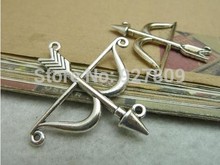 Free Shipping  20pcs  46*47mm Antique silver bow and arrow  Cupid Arrow Charms Metal Jewelry Making Jewelry Findings