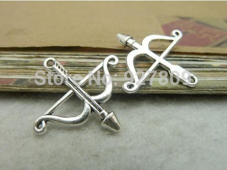 Free Shipping 50pcs 25 26mm Antique silver bow and arrow Cupid Arrow Charms Metal Jewelry Making