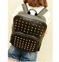 Black Leather Backpack Full Rivet Cool Shoulder Bags For Teenagers Soft PU Bag Vintage Fashion Women British Style Packbag BP03