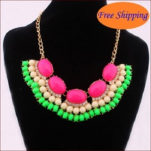 9 Colors New 2014 Fine Cute Jewlery Korean Candy Color Fluorescent Collar Charm Necklace Drill Jewelery Girl/Lady/Women N135