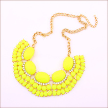 9 Colors New 2014 Fine Cute Jewlery Korean Candy Color Fluorescent Collar Charm Necklace Drill Jewelery