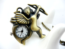 Angel Cupid Cartoon pocket watch pendant necklace vintage jewelry accessories lover gift sweater chain Keychain wholesale