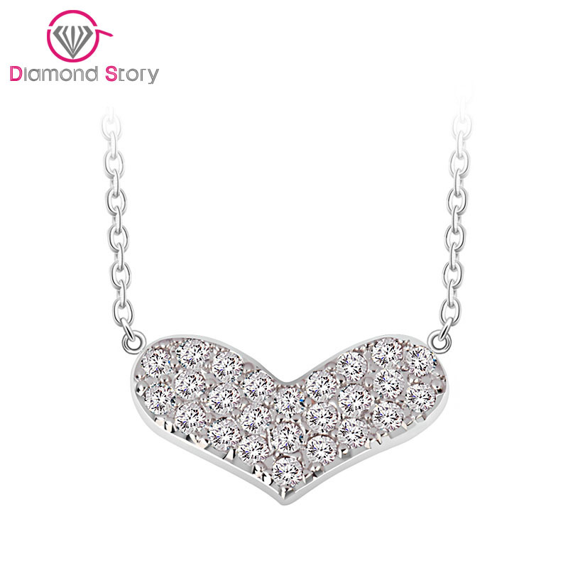 Christmas Gift Copper Alloy Heart Pendant Necklace Swiss Cubic Zirconia Crystals Mirco Paved Fashion Jewelry Women