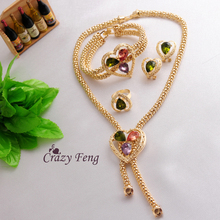 das mulheres ouro 18k preenchido 2 cores branco/colorido safira pulseira colar brincos anel jóia do casamento conjuntos frete grátis(China (Mainland))