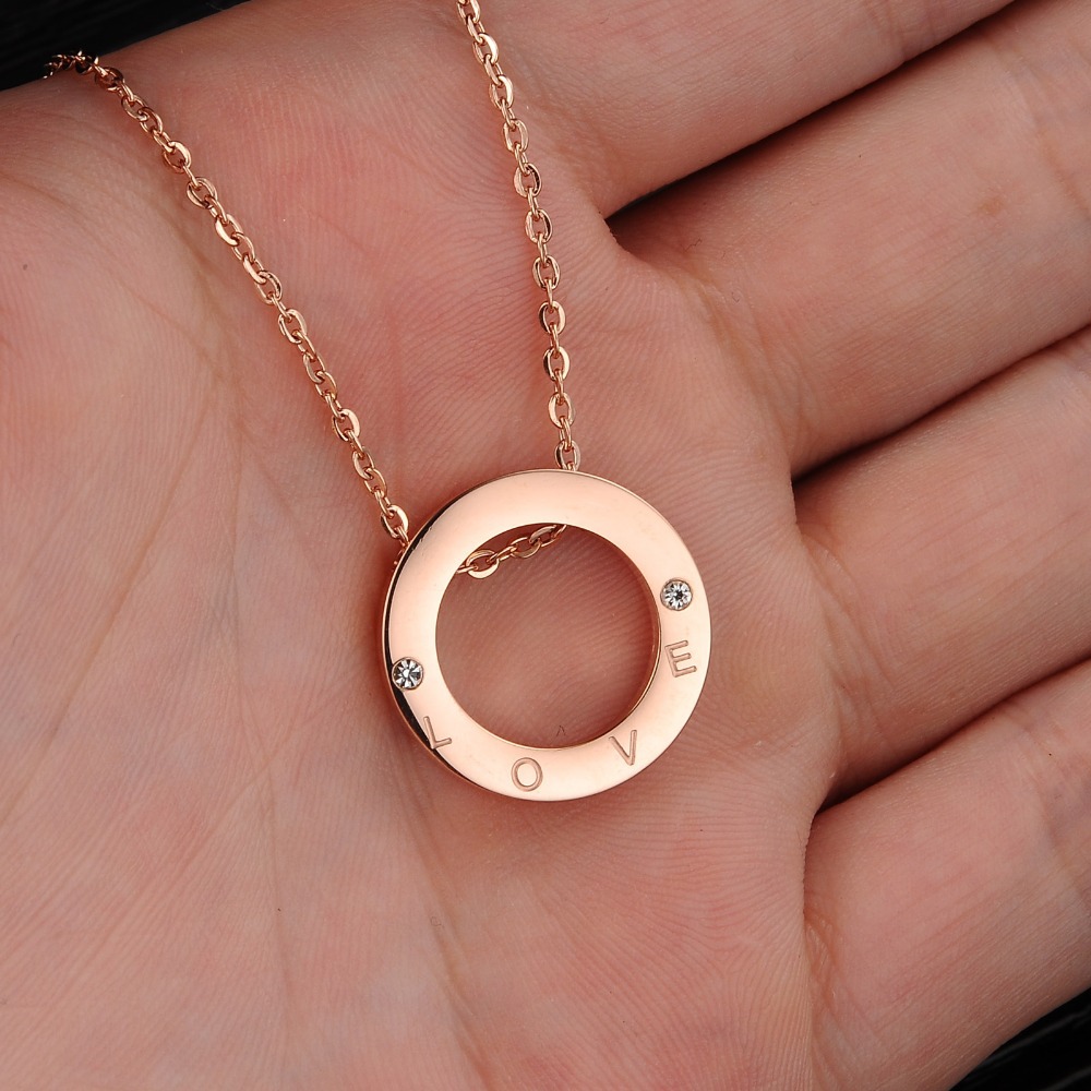 2014 New Arrival Cubic Zirconia Crystal Women Necklaces Rose Gold Plated LOVE Pendant High Quality Stainless