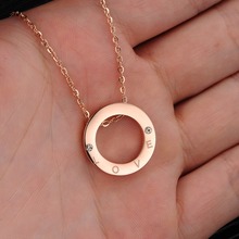 OPK 2014 New Arrival Cubic Zirconia Crystal Women Necklaces Rose Gold Plated LOVE Pendant High Quality Stainless Steel 908