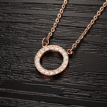 OPK JEWELRY Women’s Rose Gold Plated STAINLESS STEEL Crystal Circle Pendant Sexy Collarbone Shining Necklaces & Pendants 910