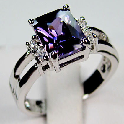 Amethyst 10KT White Gold Filled Ring Lady s Finger Rings For Women 2014 Fashion Jewelry Size