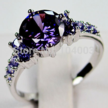 Amethyst White Gold Filled Ring Lady s 10KT Finger Rings For Women 2014 Fashion Jewelry Size