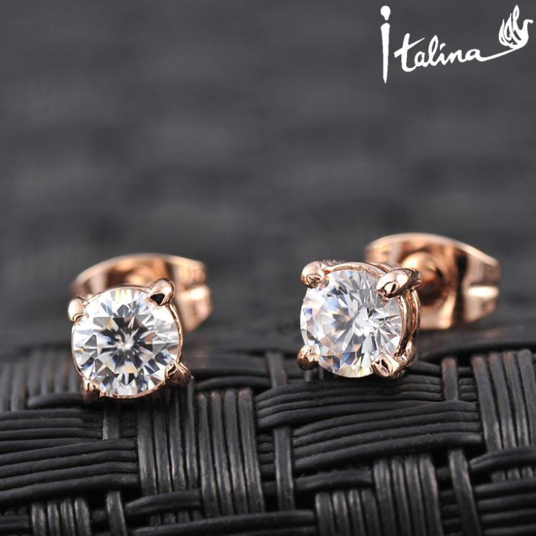 Italina Rigant 18K Real Rose Gold Plated Stud AAA Zirconia Earrings With Environmental Alloy RG81270