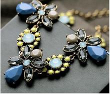 New Petal Piece Coral Beads Blue Honey Bee with crystal Flower Statement Pendant Necklace 2014 Shour