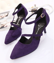 Sexy 2014 spring purple women pumps thin heels pointed toe women sandals fashion unique cross-strap women’s shoes