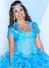 Dress 15 Years Sky Blue Ruffles Quinceanera Dresses Short Sleeve With Jacket Silver Crystals Lace Up