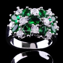 Emerald Flower White Gold Filled Ring Women’s 10KT Finger Rings Lady Fashion Jewelry 2014 Big Promotion Size 7/8/9