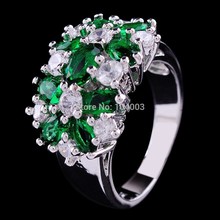 Emerald Flower White Gold Filled Ring Women s 10KT Finger Rings Lady Fashion Jewelry 2014 Big