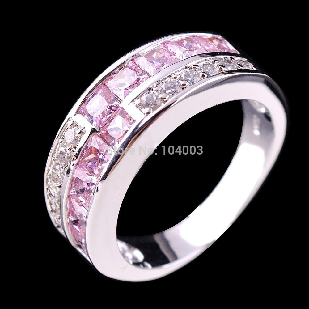 Pink Sapphire White Gold Filled Ring Women s 10KT Finger Rings Lady Fashion Jewelry 2014 Factory
