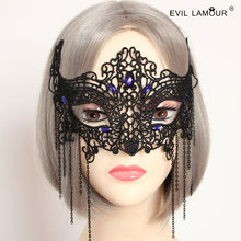 Sapphire stone crystal chain jewelry full face mask black lace mask vintage costume jewelry womens jewelry fashion free shipping