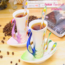 Creative Chinese style peacock enamel porcelain coffee cup ceramic coffee cup fashion colored drawing coffee cup