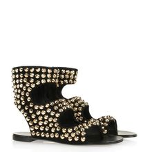 High Quality Black and Gold Women Open Toe Slingbacks Pointed Toe Summer Flat Shoes Fashion Lady Sandals with Rivets