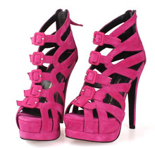 High Quality Red Gladiator Style Thin Heels Cutout Flock Brand Style Summer Ladies Party Weeding Sandals