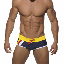 Newest men Swim trunks male slim bikini swimwear men s dark blue swim shorts patchwork mens