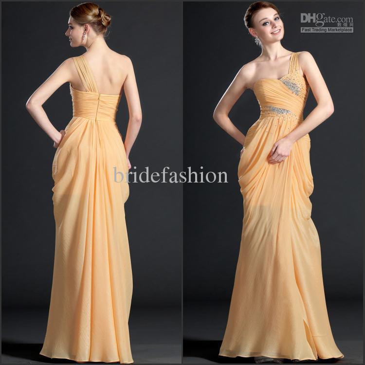 Graceful Strapless One Shoulder Sleeveless A Line Floor Length Evening Gowns Beaded Fold Backless Chiffon Dress