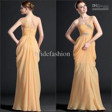 Wholesale – Cheap !!2013 Graceful Chiffon One Shoulder Beads Prom Dresses Back Zipe Ruffles Long Beautiful Bridemaid Dresses1678