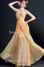Graceful Strapless One Shoulder Sleeveless A Line Floor Length Evening Gowns Beaded Fold Backless Chiffon Dress