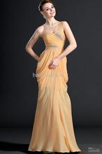 Graceful Strapless One Shoulder Sleeveless A Line Floor Length Evening Gowns Beaded Fold Backless Chiffon Dress