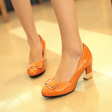 High quality autumn new arrived patent leather square med heels office women pump sexy style career
