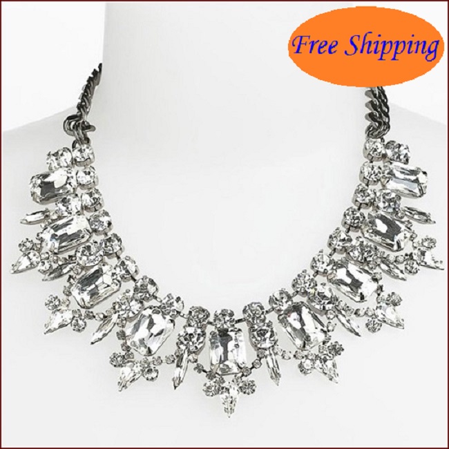 4 Colors Free Shipping 2014 Fashion Jewlery Exaggerated Exquisite Colored Cut Crystal Necklace Pendants Women Gems