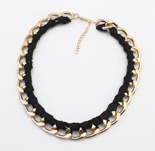 New 2014 Vintage 18K Gold Plated Rope Chunky Choker Chain Neon Bib Statement Necklaces Pendants Fashion