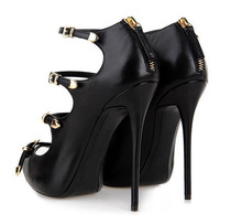 2014 Women s New Fashion Black Genuine Leather With Buckle Back Zipper Summer Ankle Sandals Boots