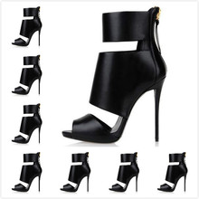 2014 Women’s Luxury Brand New Black Genuine Leather Ankle Wrap Summer Boots Sandals,Ladies Design Fashion High Heel Party Pumps