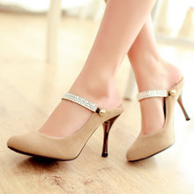 large size US 4 15 Summer sexy Thin heels rhinestone slides for women high heels flock