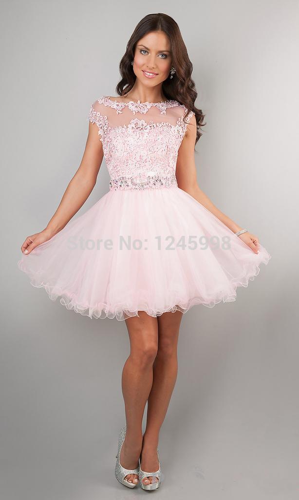 Cute-Short-Prom-Dresses-Pink-Scoop-Beaded-Appliques-See-Through-Cheap ...