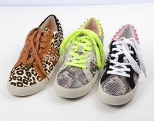 2014 new free shipping womens real leather brand three colors snake effect flat lace up rivet