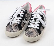 2014 new free shipping womens real leather brand three colors snake effect flat lace up rivet